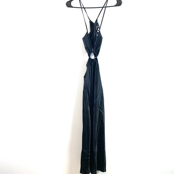 Petal & Pup Moklim Keyhole Cutout Satin Midi Slip Dress Black Size 4 - Picture 3 of 6